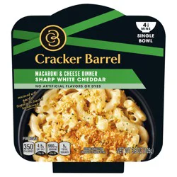 Cracker Barrel Mac and Cheese, 1 Bowl, for Easy Dinner or Dinner Sides, Sharp White Cheddar, No Artificial Flavors or Dyes, 3.8 oz