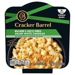 Cracker Barrel Mac and Cheese, 1 Bowl, for Easy Dinner or Dinner Sides, Sharp White Cheddar, No Artificial Flavors or Dyes, 3.8 oz
