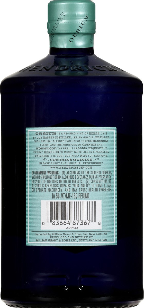 slide 2 of 9, Hendrick's Gin, with Worm Wood Extract & Lotus Blossom Flavor, Orbium, 750 ml