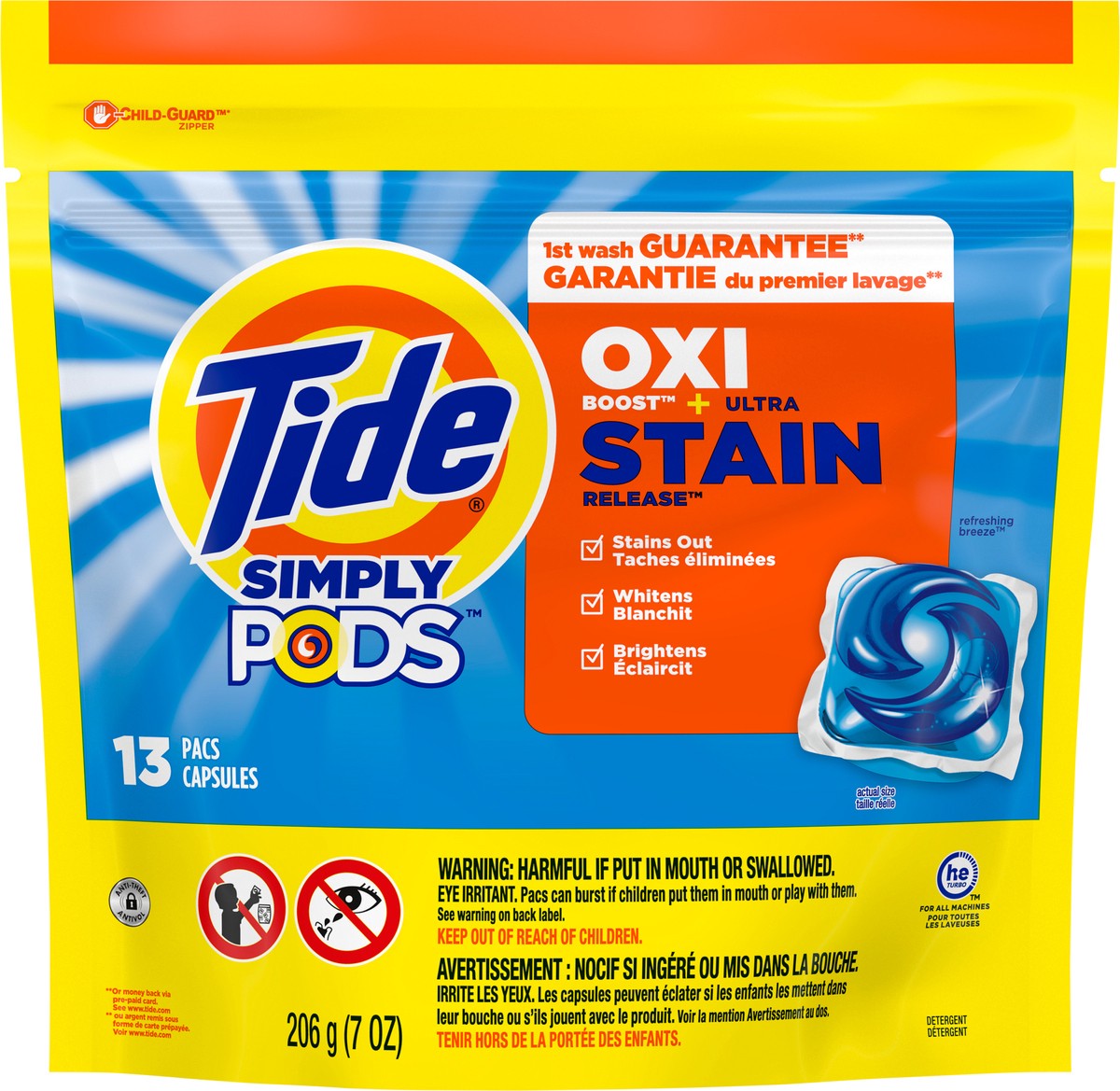 slide 5 of 8, Tide Simply PODS Oxi + Ultra Stain Release Liquid Laundry Detergent Pacs, Refreshing Breeze, 13 count, 13 ct