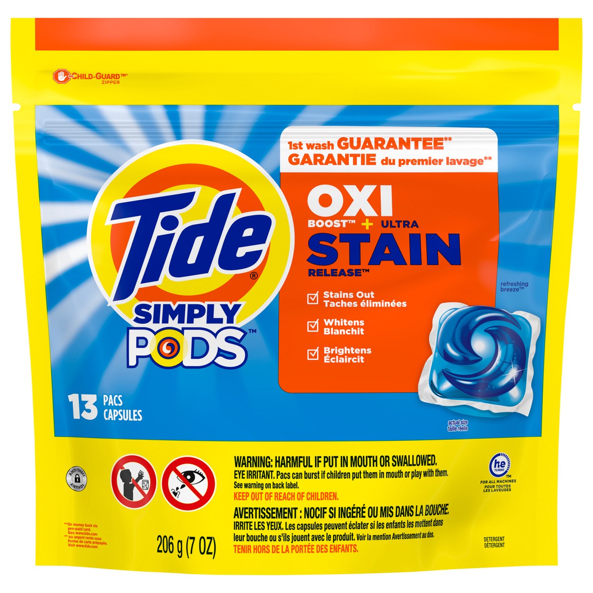 slide 7 of 8, Tide Simply PODS Oxi + Ultra Stain Release Liquid Laundry Detergent Pacs, Refreshing Breeze, 13 count, 13 ct