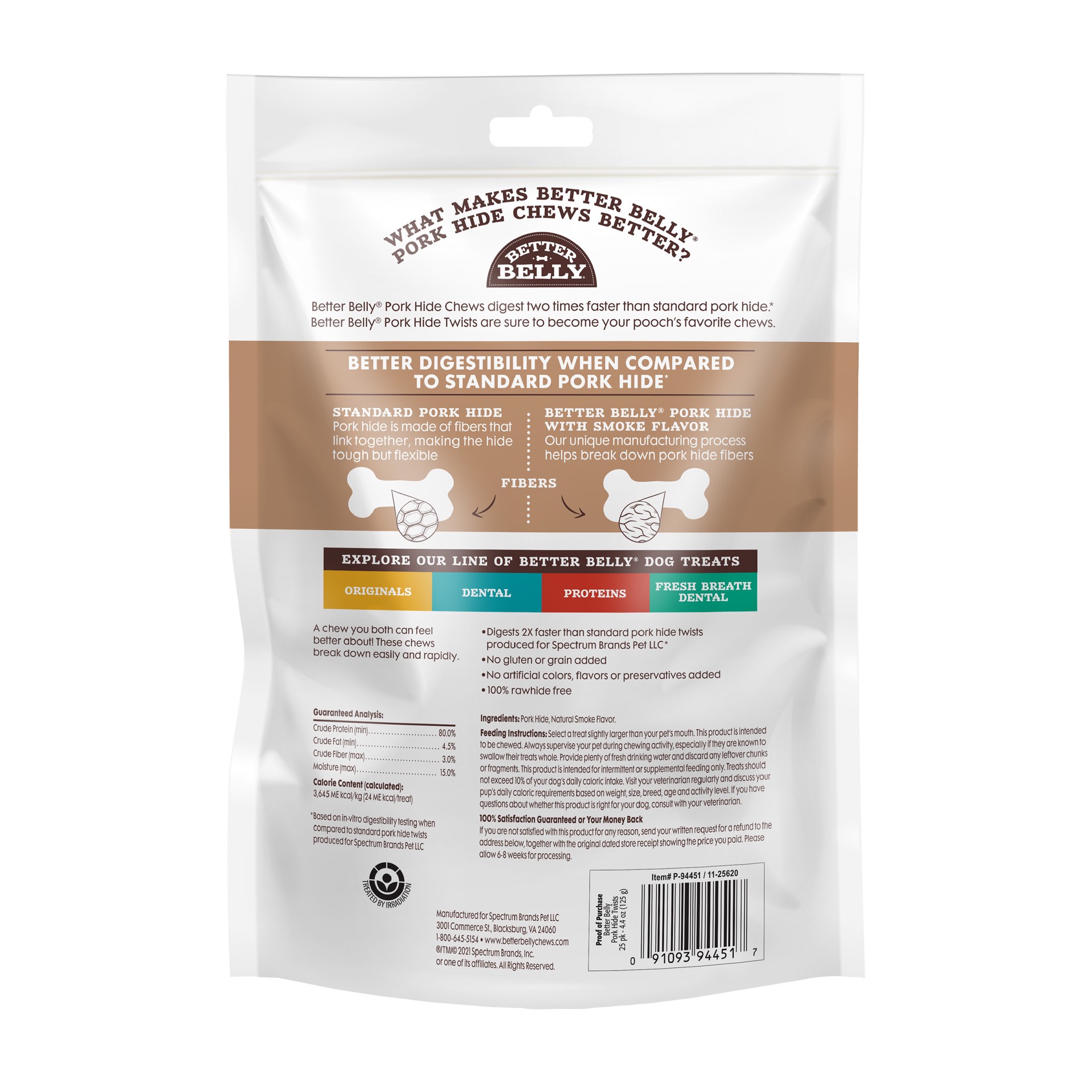 slide 3 of 10, Better Belly Pork Hide Twists With Smoke Flavor 25 Count, Digestible Pork Hide For Dogs, 0.39 lb