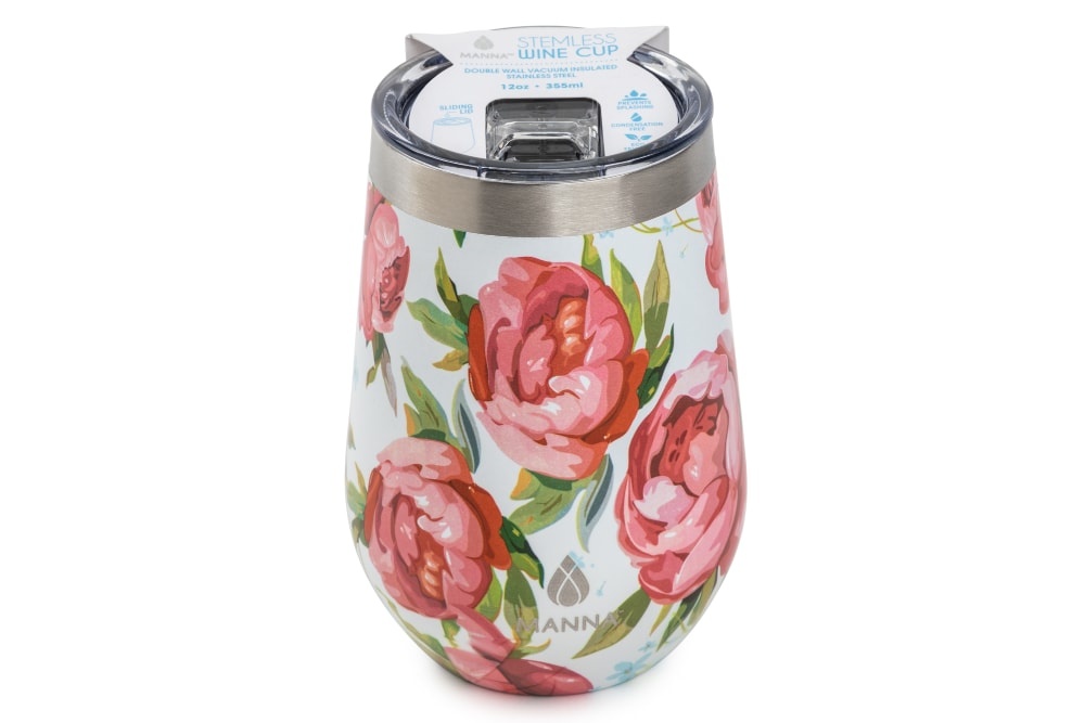 slide 1 of 1, Manna Stemless Insulated Wine Cup - Rose Floral, 12 oz