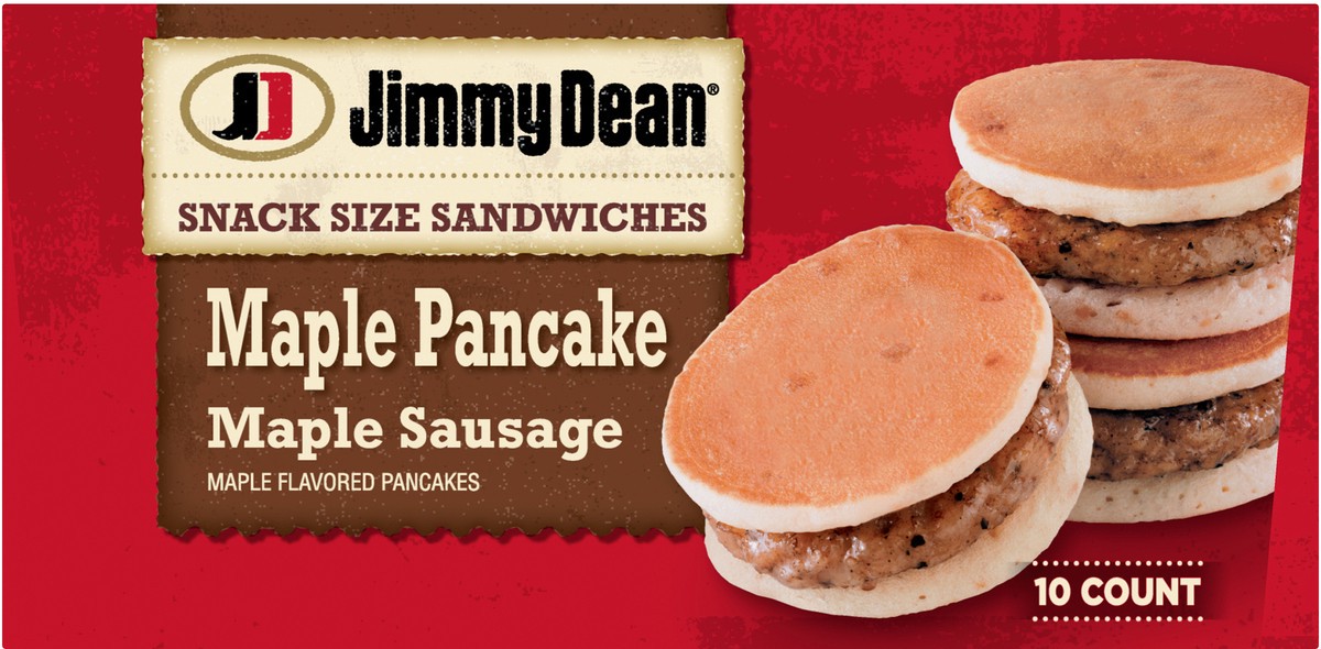 slide 4 of 8, Jimmy Dean Snack Size Maple Pancake Breakfast Sandwiches with Maple Sausage, Frozen, 10 Count, 425.24 g