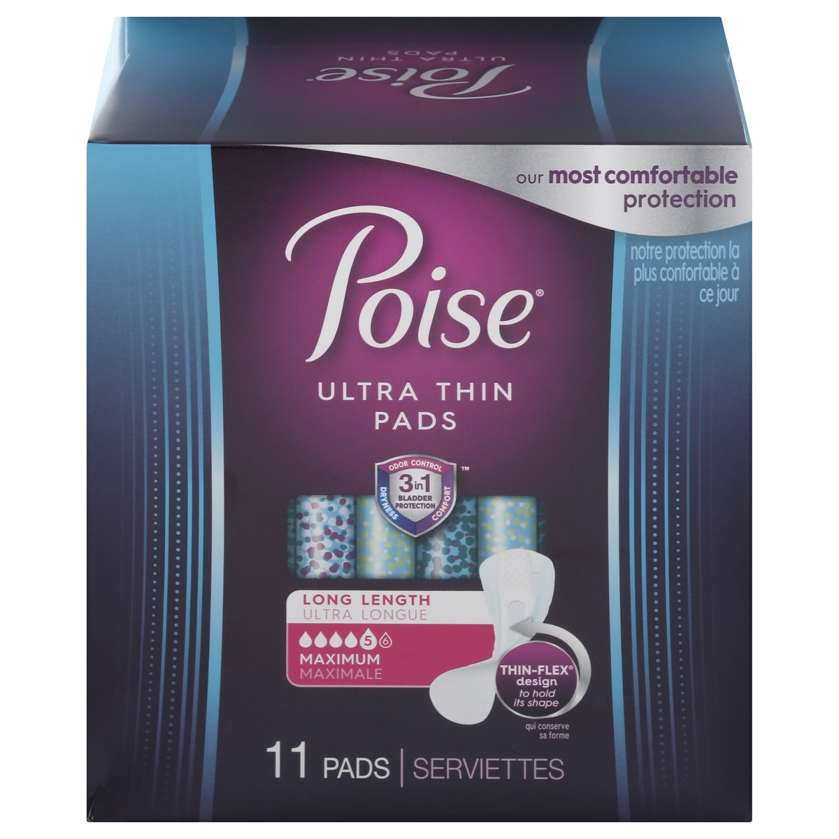 slide 1 of 1, Poise Ultra Thin Incontinence Pads, Maximum Absorbency, Long Length, 11 ct