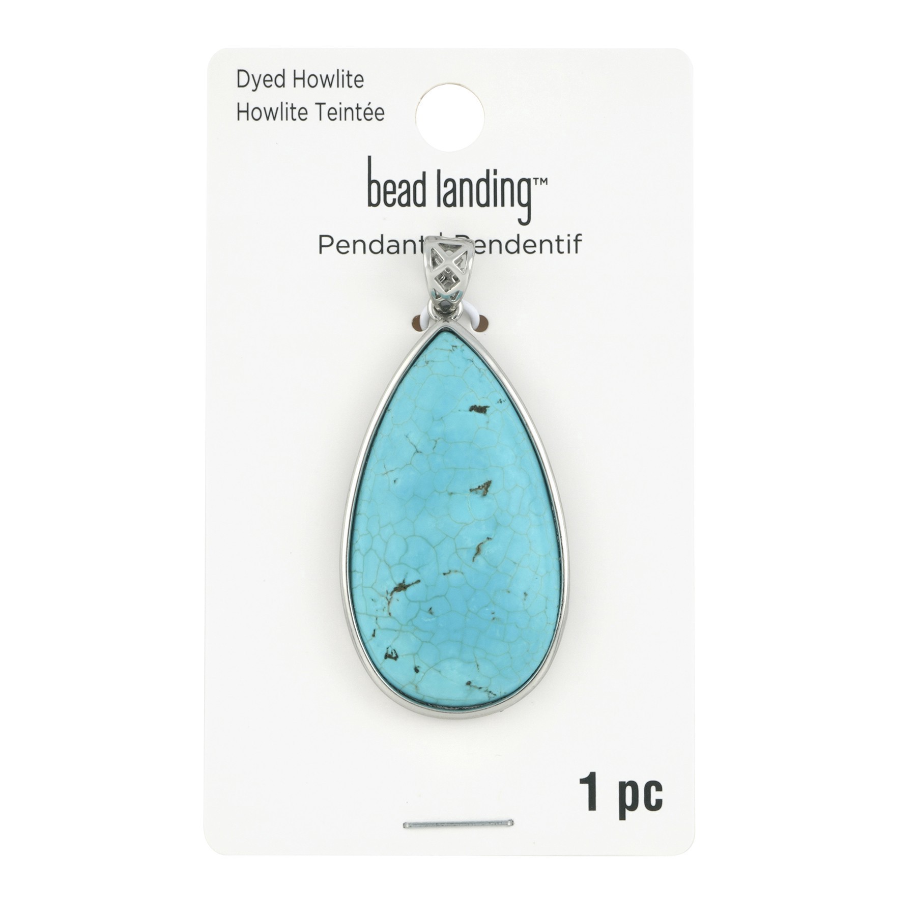 slide 2 of 3, Turquoise Dyed Howlite Teardrop Pendant By Bead Landing, 27mm x 49mm