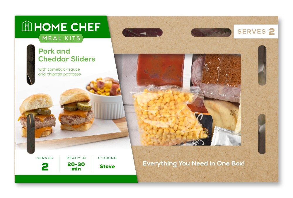 slide 1 of 1, Home Chef Meal Kit Pork And Cheddar Sliders With Comeback Sauce And Chipotle Potatoes, 30 oz