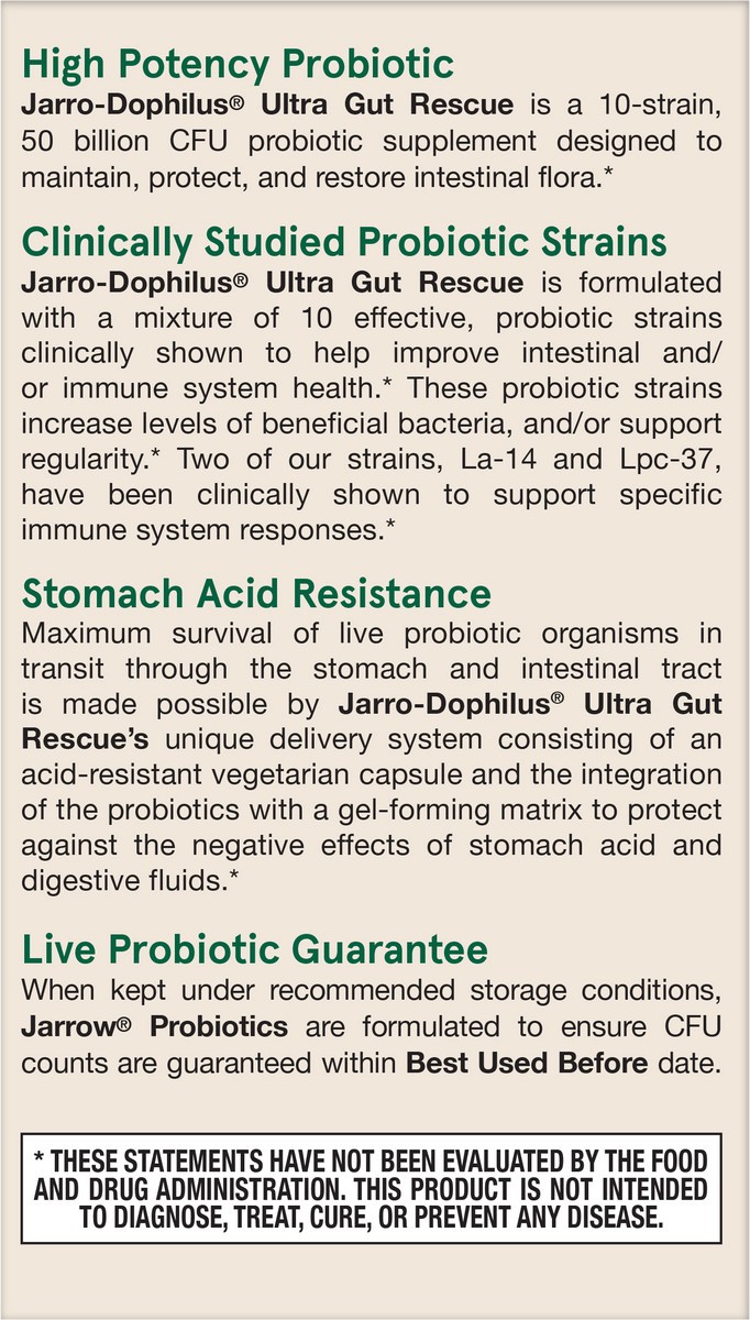 slide 2 of 5, Jarrow Formulas Jarro-Dophilus Ultra Gut Rescue - 50 Billion CFU Per Serving - Probiotics Restore, Protect & Maintain Intestinal Flora - 60 Servings (Delayed Release) (PACKAGING MAY VARY), 60 ct
