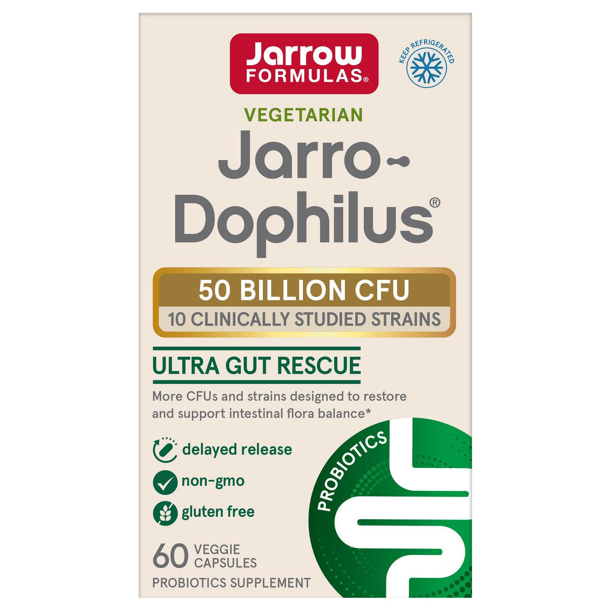 slide 1 of 5, Jarrow Formulas Jarro-Dophilus Ultra Gut Rescue - 50 Billion CFU Per Serving - Probiotics Restore, Protect & Maintain Intestinal Flora - 60 Servings (Delayed Release) (PACKAGING MAY VARY), 60 ct