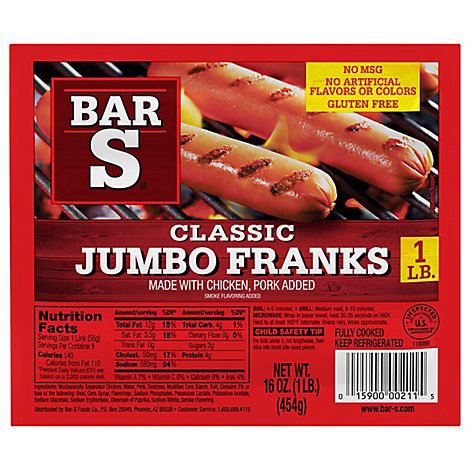slide 1 of 1, Bar-S Franks Jumbo - 16 Oz, 16 oz