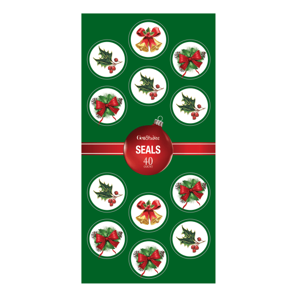 slide 1 of 3, Geo Studios Holiday-Themed Adhesive Seals, 4-3/4"" X 10"", Gold Foil, Pack Of 40 Seals, 40 ct