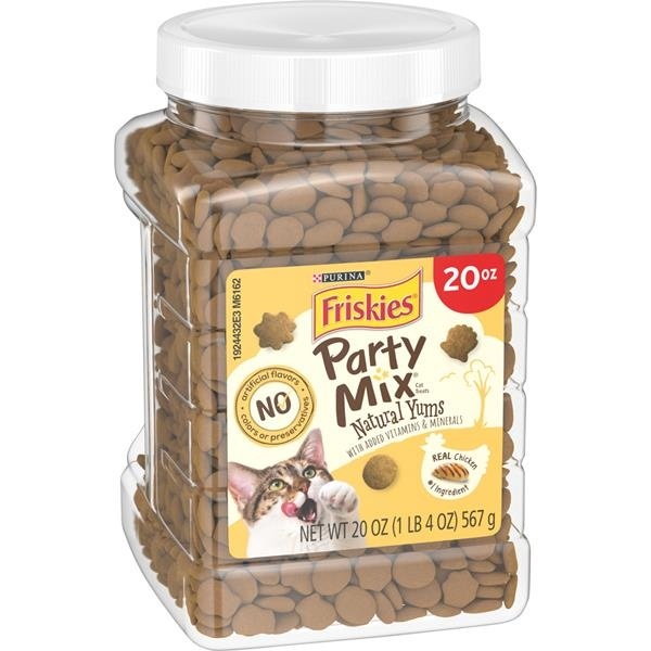 slide 1 of 1, Friskies Purina Friskies Party Mix Natural Yums With Real Chicken Cat Treats, 20 oz