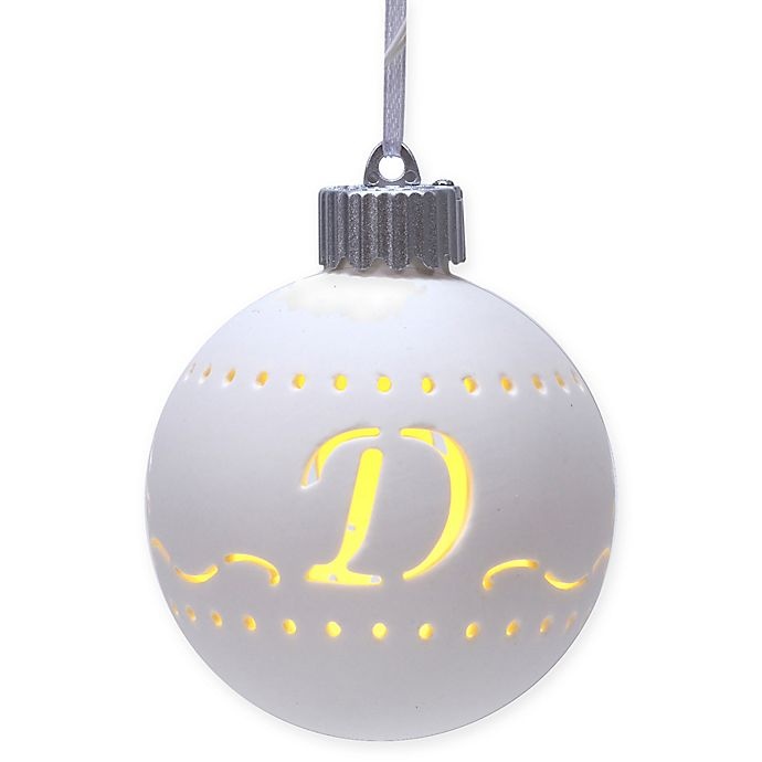 slide 1 of 2, Winter Wonderland Monogram Letter D'' Porcelain LED Christmas Ornament - White'', 1 ct