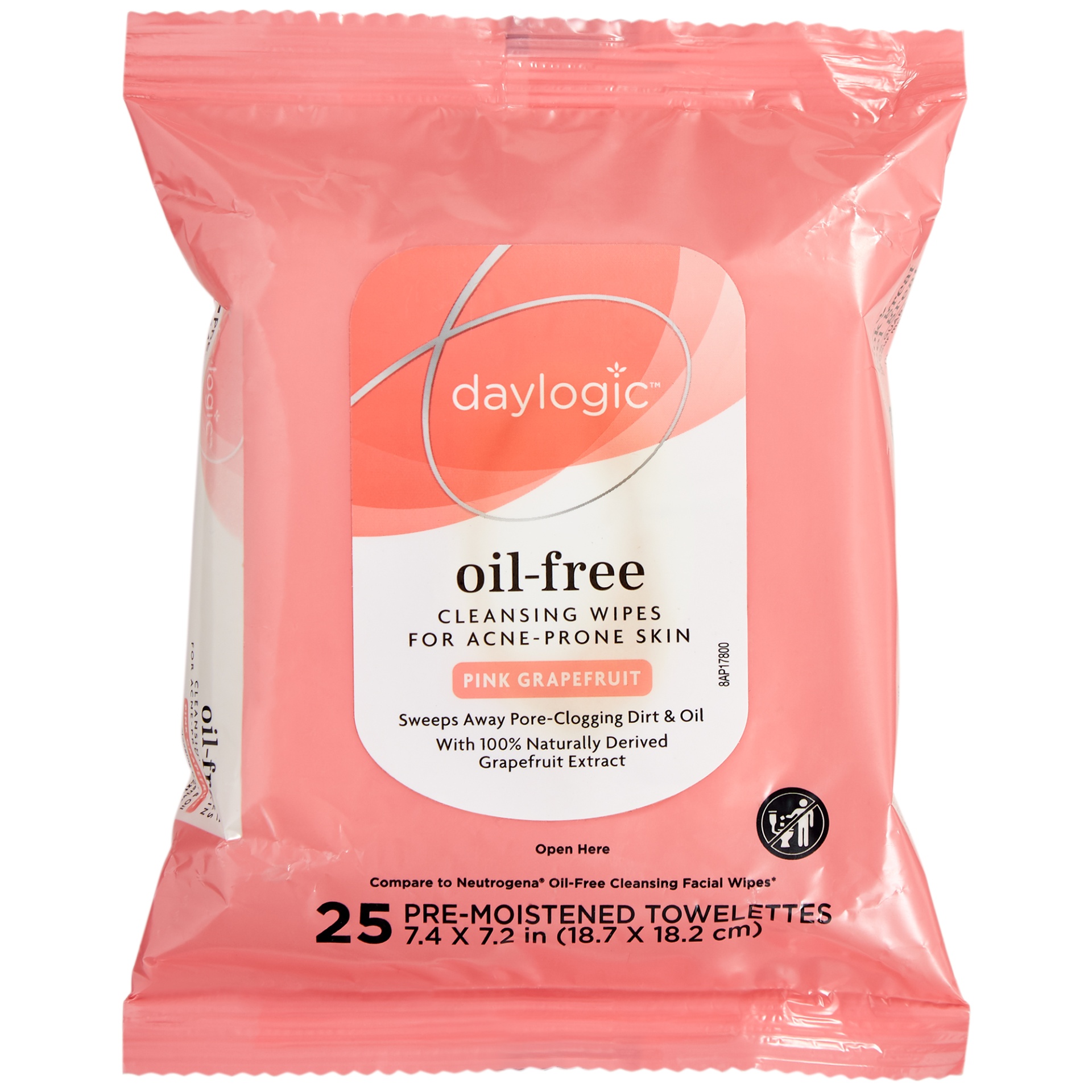 slide 1 of 1, Daylogic Oil-Free Pink Grapefruit Cleansing Wipes for Acne Prone Skin, 25 ct