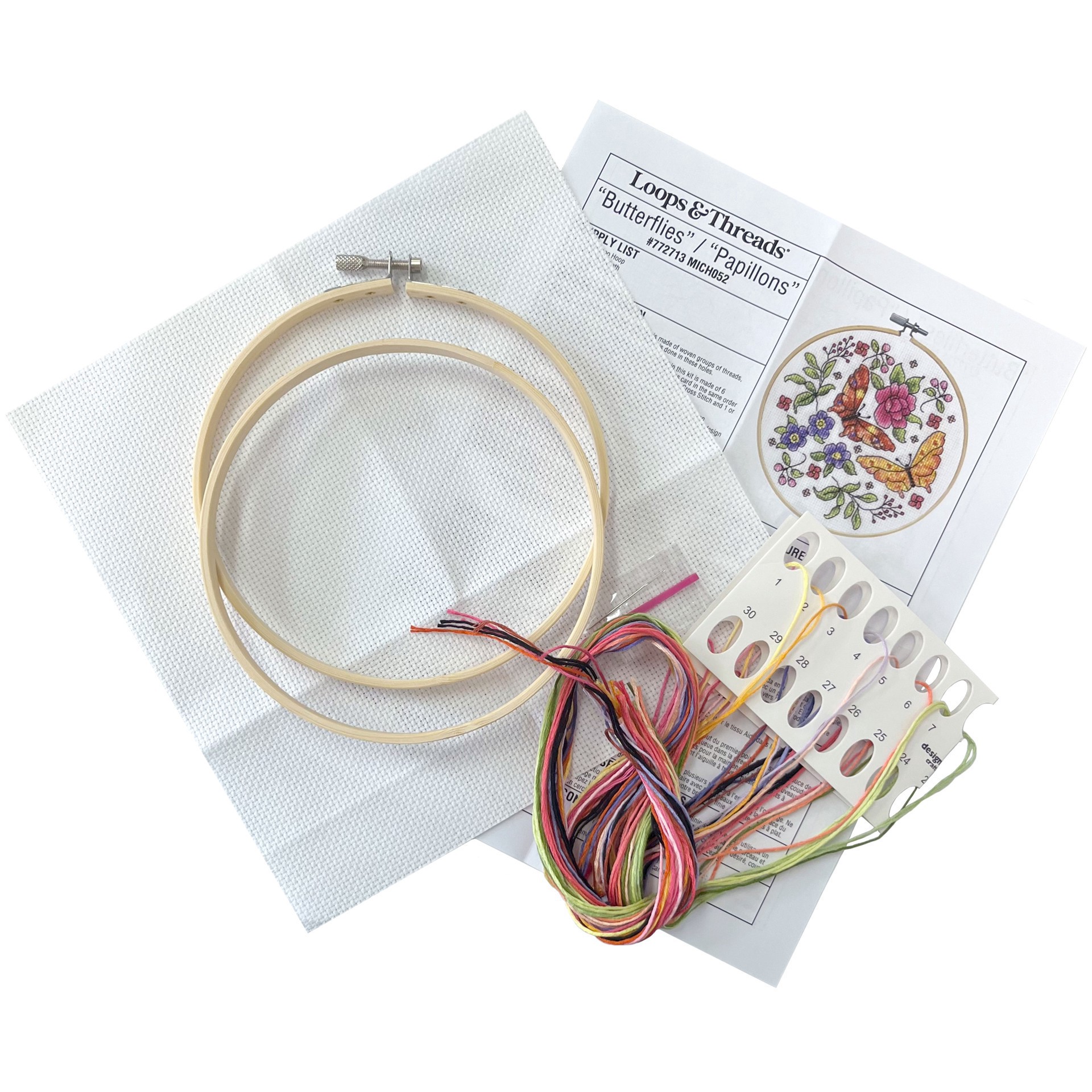 slide 2 of 4, 6" Butterflies Counted Cross Stitch Kit With Hoop By Loops & Threads, 6 in