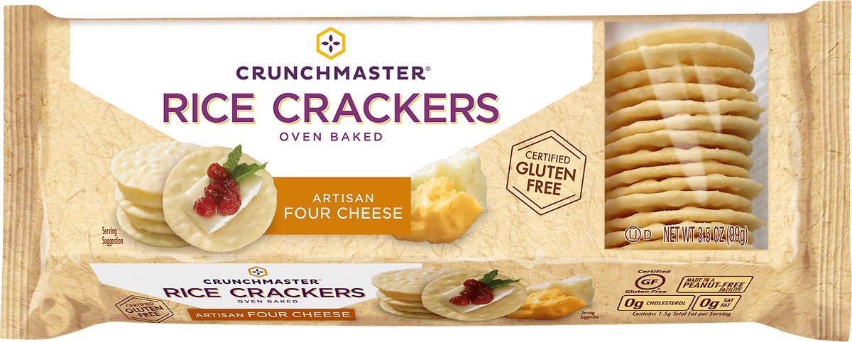 slide 5 of 8, Crunchmaster Oven Baked Artisan Four Cheese Rice Crackers 3.5 oz, 3.5 oz