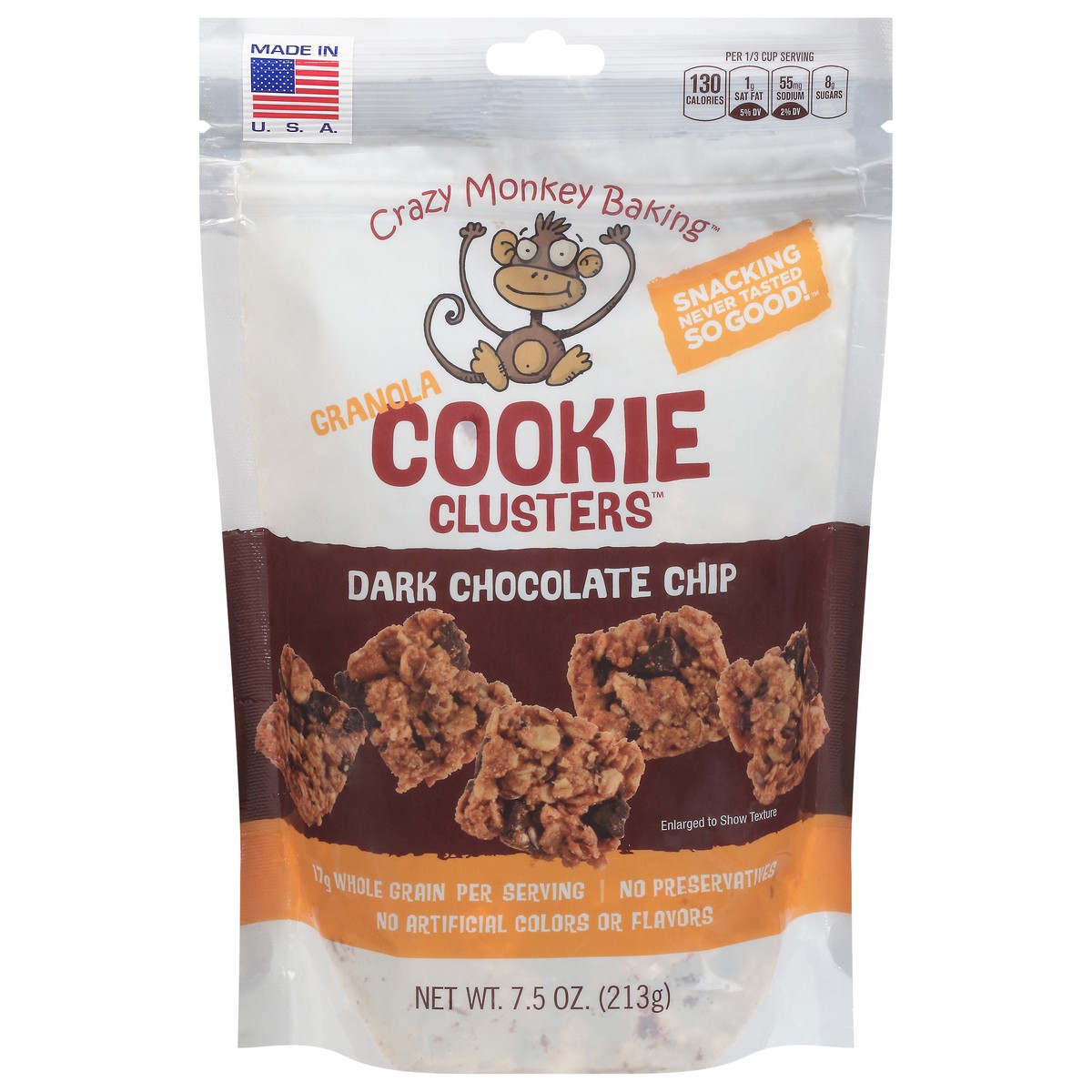 slide 5 of 13, Crazy Monkey Baking Granola Dark Chocolate Chip Cookie Clusters 7.5 oz, 7.5 oz