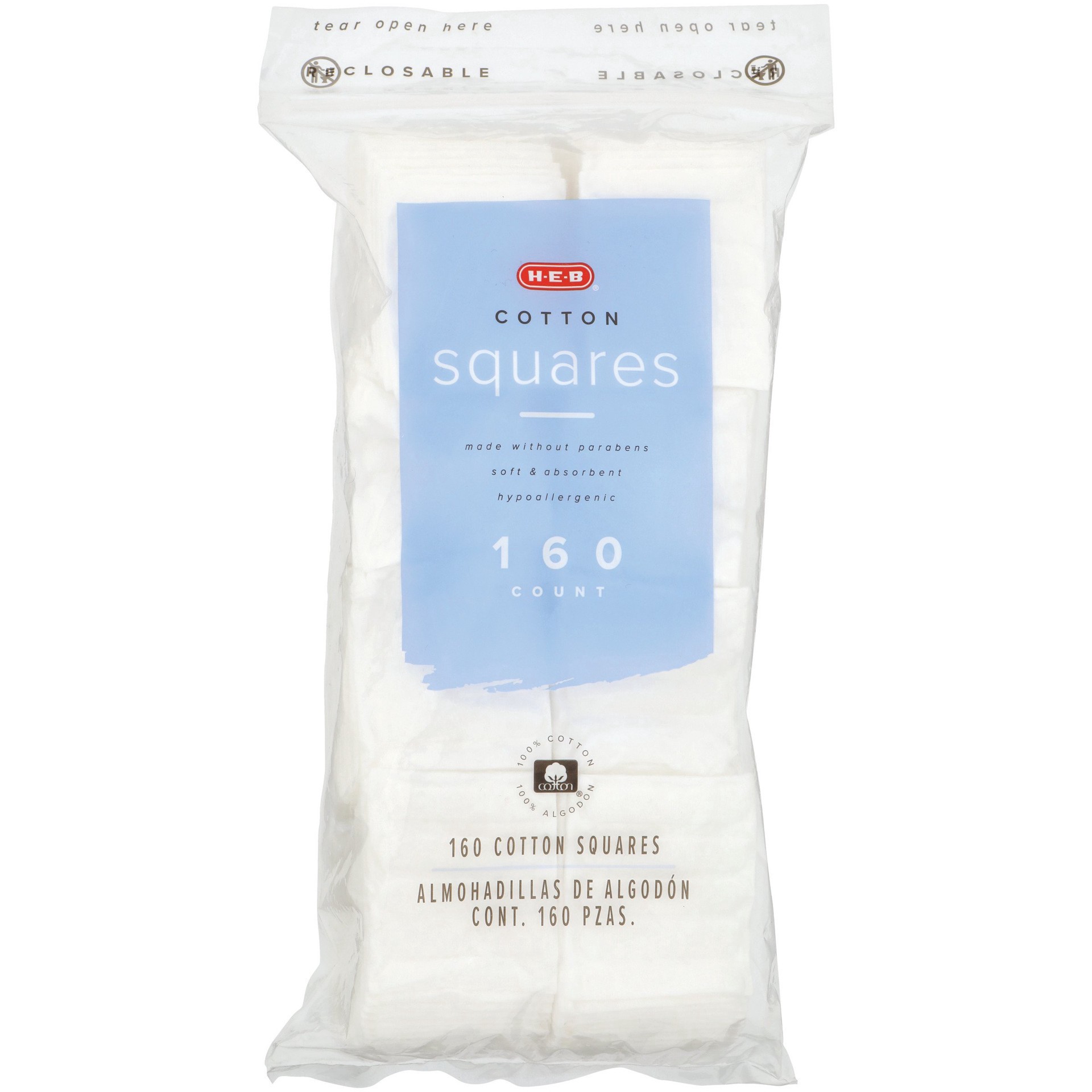 slide 1 of 1, H-E-B Premium Cotton Squares, 160 ct