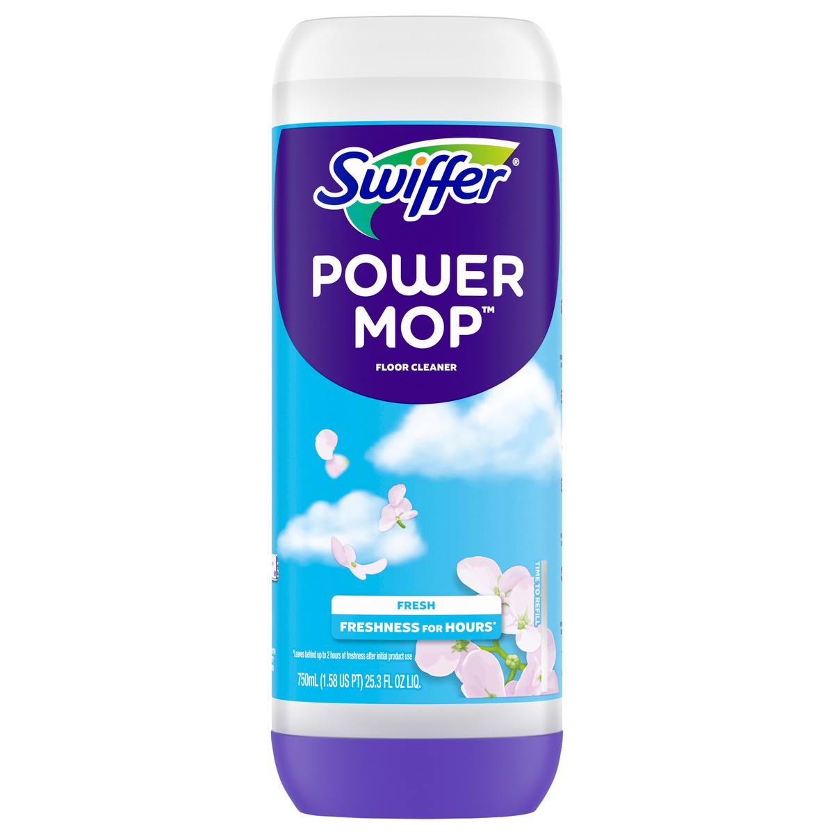 slide 1 of 3, Swiffer Power Mop Refill Solution, Tile, Vinyl, Laminate, Wood, Floor Cleaner, Fresh, 25.3oz, 1.3 pint