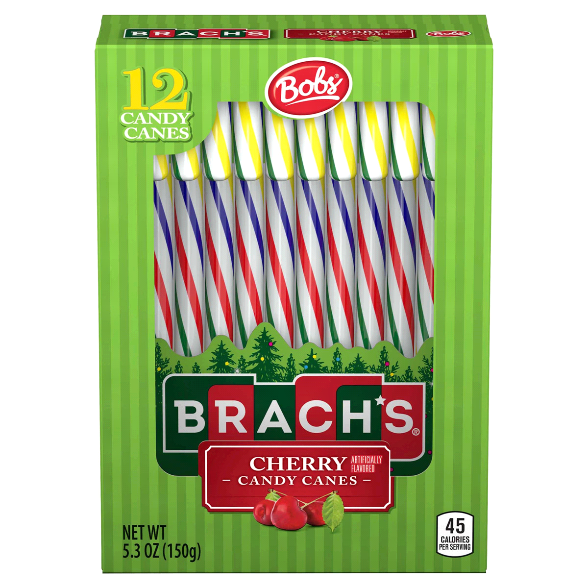 slide 1 of 1, Brach's Holiday Bob's Cherry Candy Canes, 5.3 oz