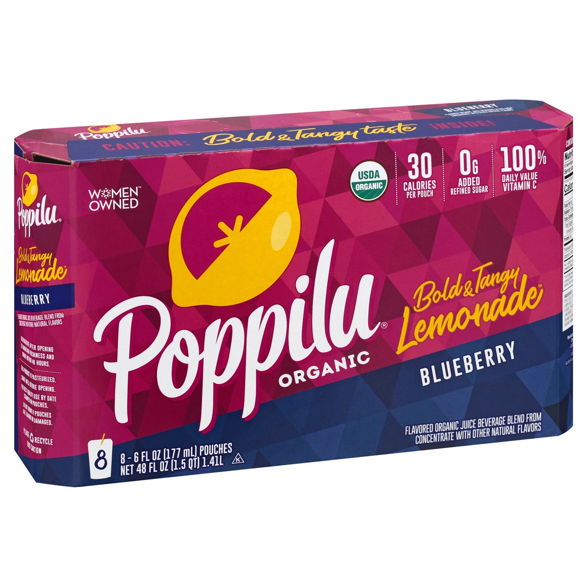 slide 2 of 10, Poppilu Organic Blueberry Lemonade Kid's Pouches, 48 fl oz