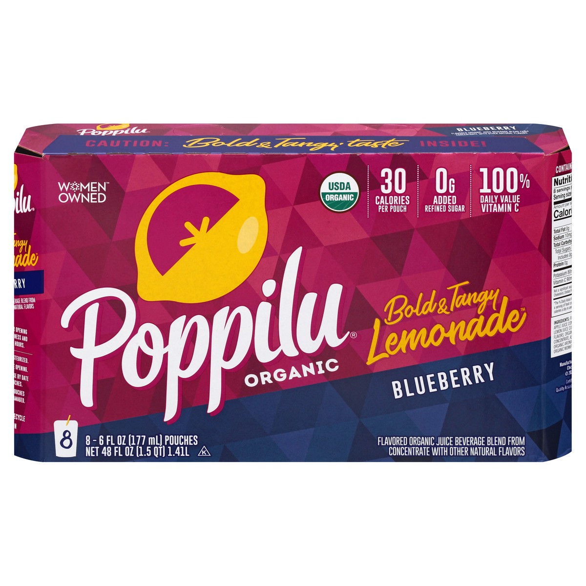 slide 1 of 10, Poppilu Organic Blueberry Lemonade Kid's Pouches, 48 fl oz