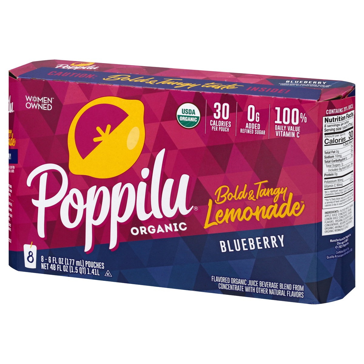 slide 3 of 10, Poppilu Organic Blueberry Lemonade Kid's Pouches, 48 fl oz