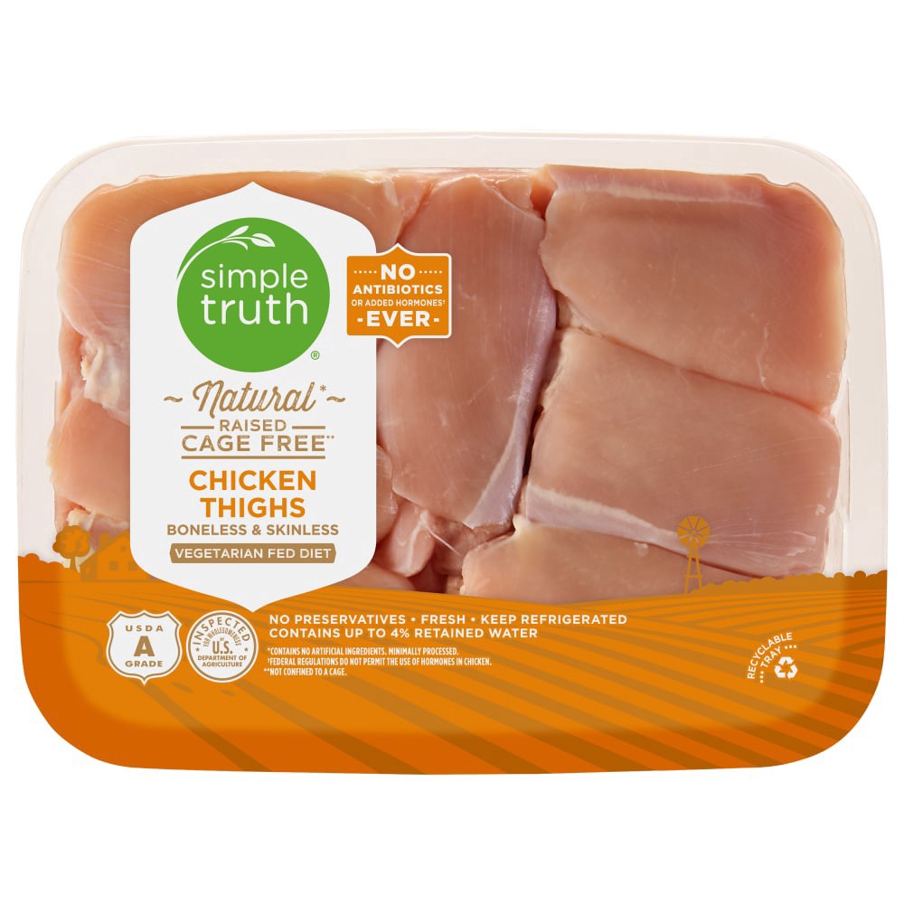 slide 2 of 3, Simple Truth Natural Boneless Skinless Chicken Thighs (6-8 per Pack), per lb