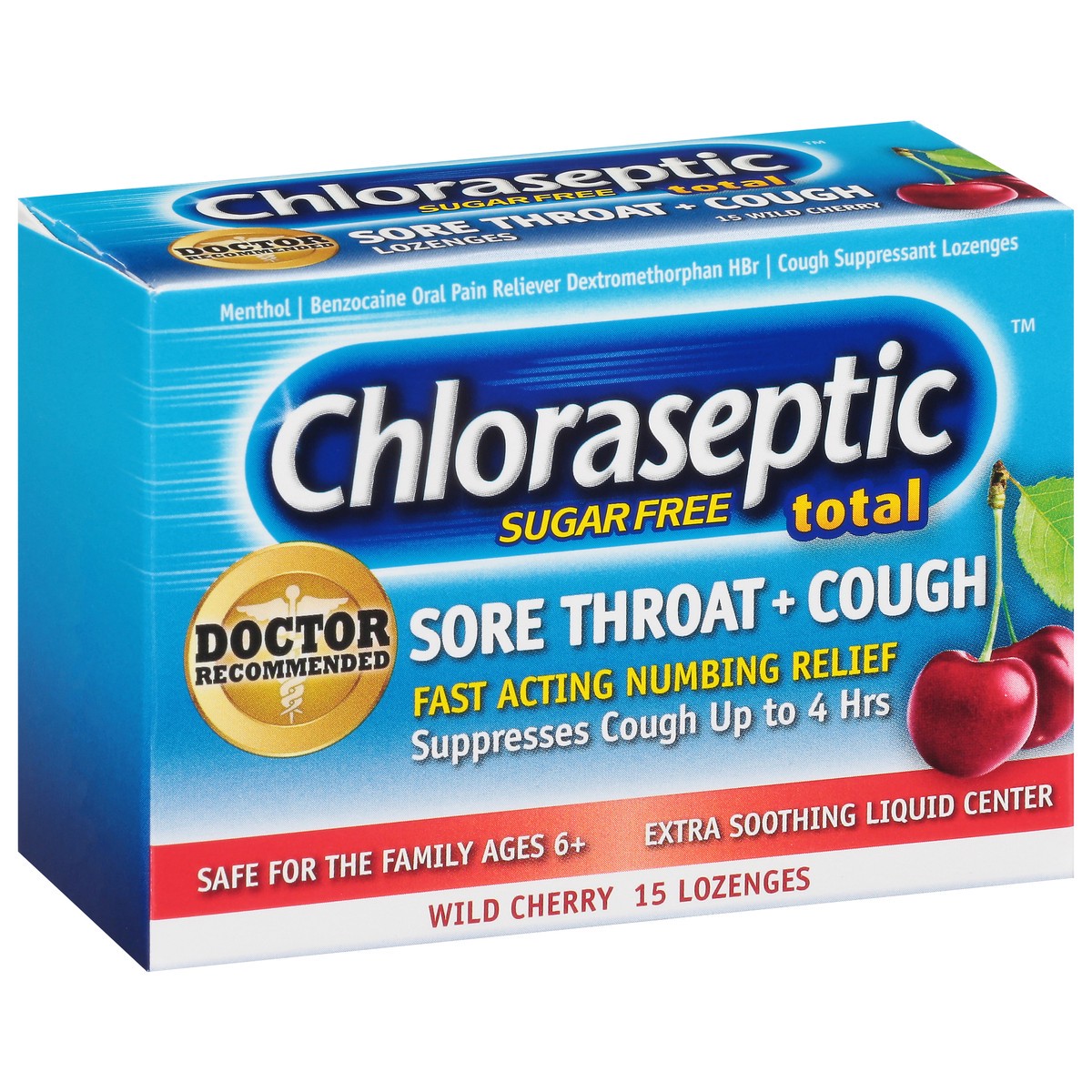 slide 6 of 9, Chloraseptic Total Sore Throat + Cough Lozenges, Sugar-Free Wild Cherry Flavor, 15 CT, 15 ct