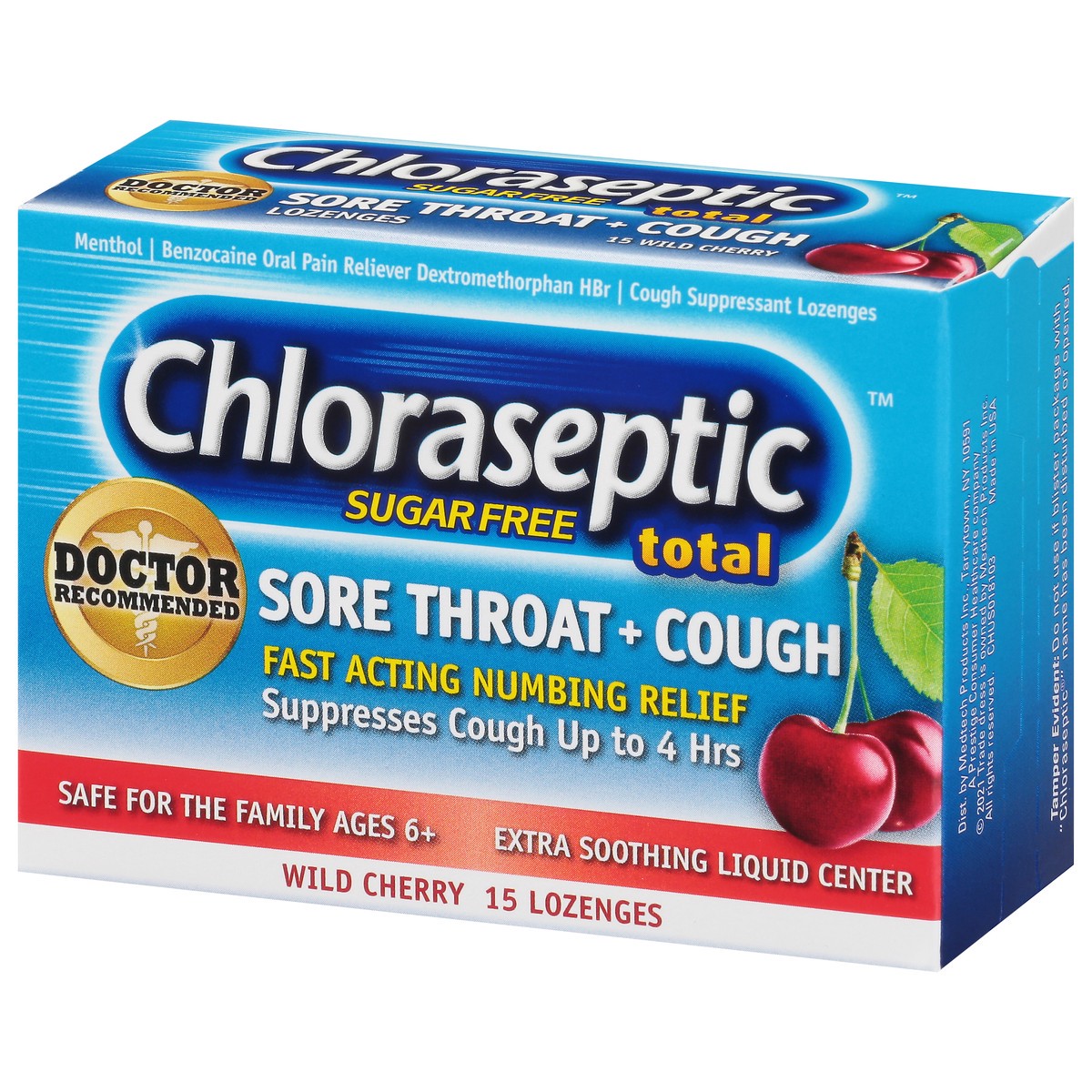 slide 7 of 9, Chloraseptic Total Sore Throat + Cough Lozenges, Sugar-Free Wild Cherry Flavor, 15 CT, 15 ct