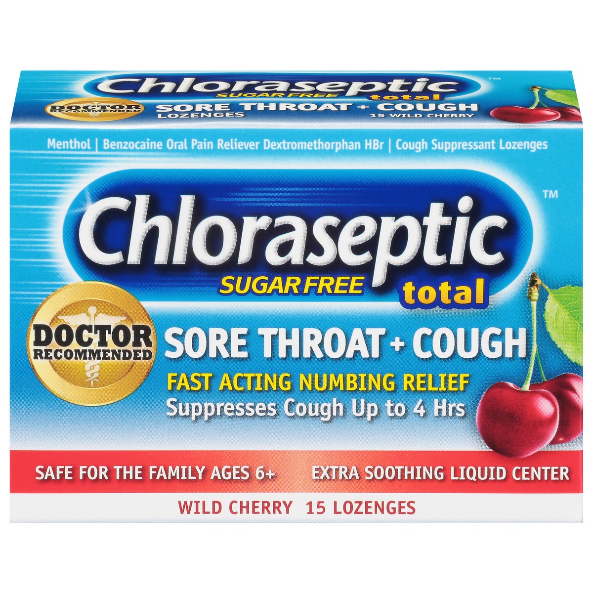 slide 1 of 9, Chloraseptic Total Sore Throat + Cough Lozenges, Sugar-Free Wild Cherry Flavor, 15 CT, 15 ct