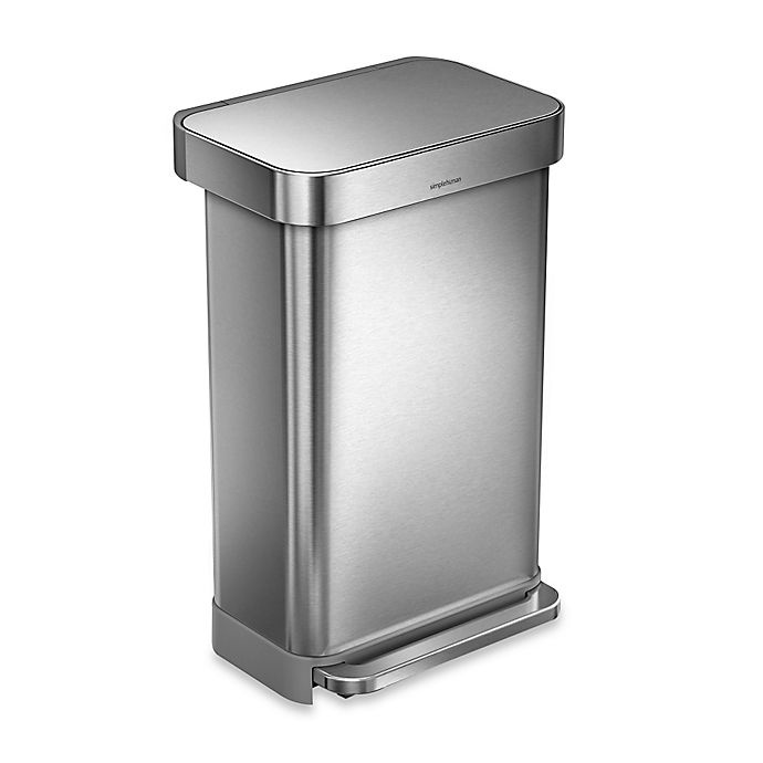 slide 1 of 5, simplehuman Rectangle LinerStep Trash Can w/Liner Pocket - Brushed Stainless Steel, 45 liter