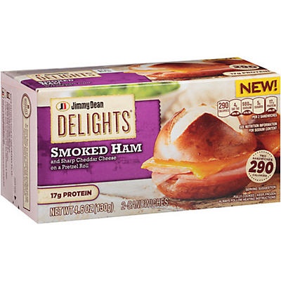 slide 1 of 5, Jimmy Dean Delights Smoked Ham & Sharp Cheddar Cheese Sandwich, 2 ct