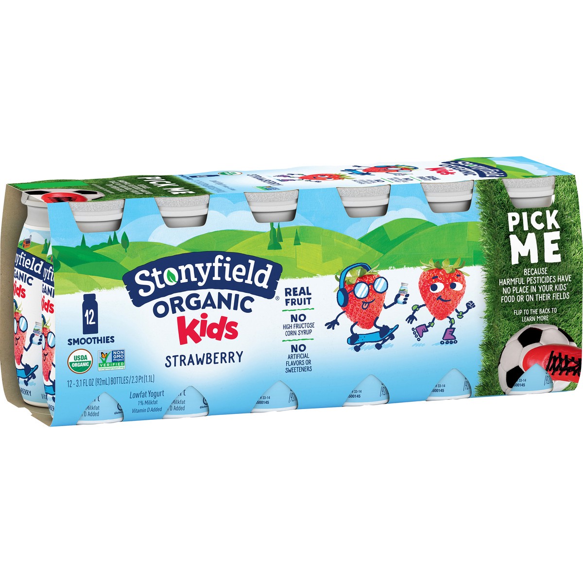 slide 3 of 9, Stonyfield Organic Lowfat Yogurt Smoothies, Strawberry, 3.1 fl. oz., 12 Ct, 12 ct