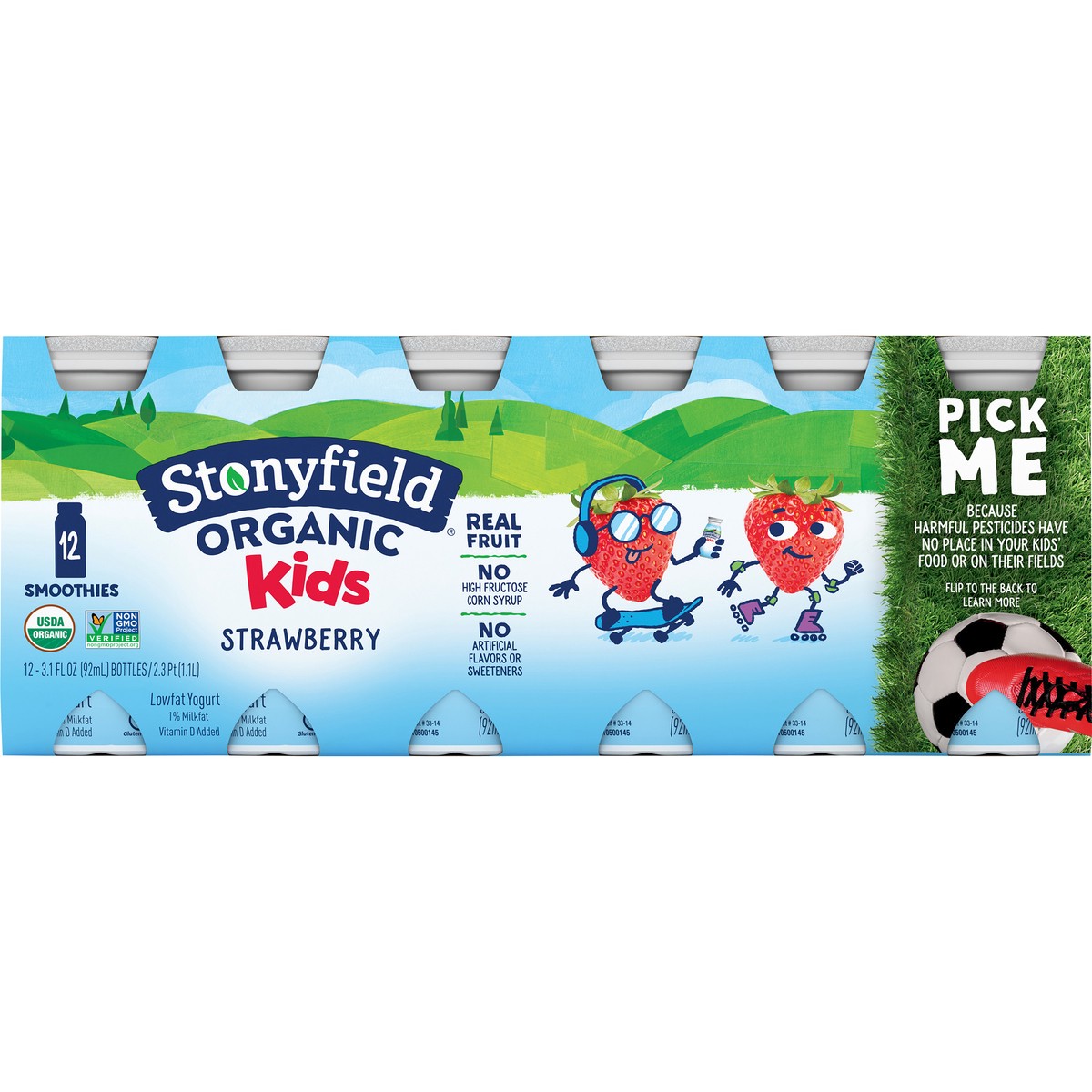 slide 9 of 9, Stonyfield Organic Lowfat Yogurt Smoothies, Strawberry, 3.1 fl. oz., 12 Ct, 12 ct