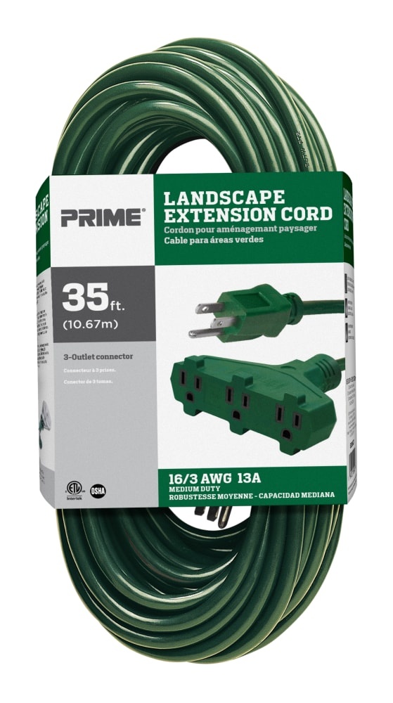 slide 1 of 1, Prime Wire & Cable Lawn & Garden Triple-Tap Outdoor Extension Cord - Sjtw 16/3 - 35 Foot, 1 ct