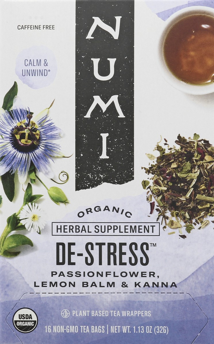 slide 6 of 9, Numi Bags Organic De-Stress Herbal Tea 16 ea, 16 ct