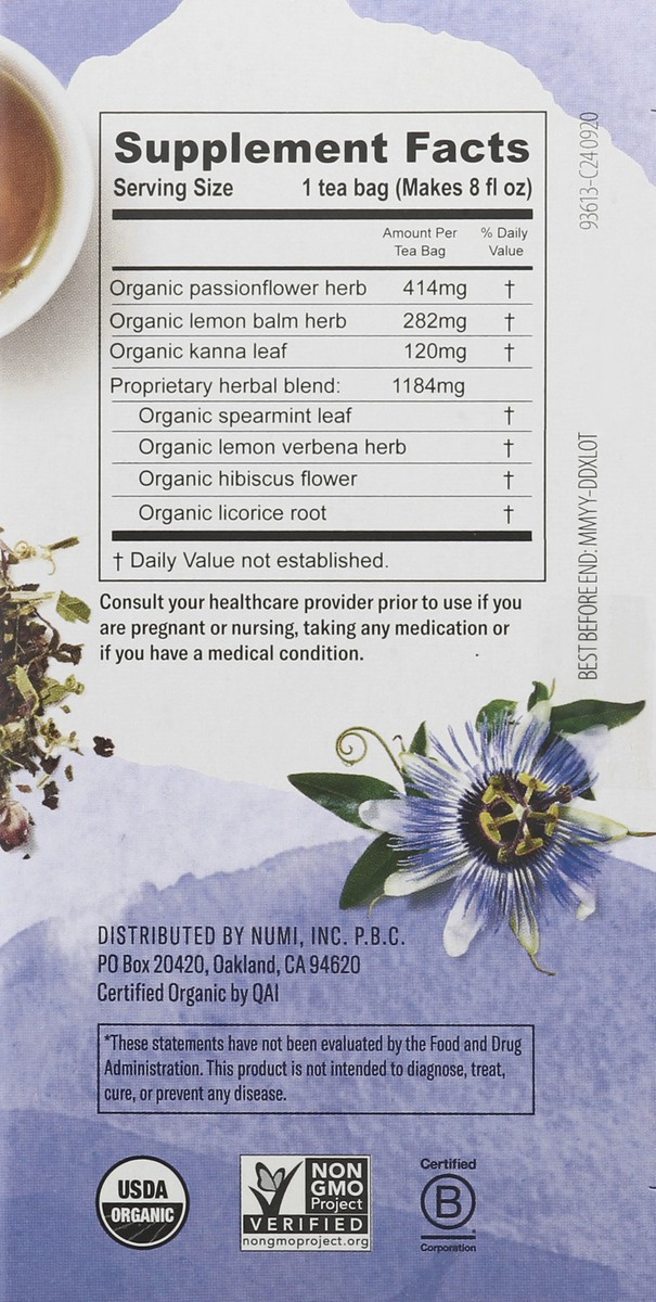 slide 8 of 9, Numi Bags Organic De-Stress Herbal Tea 16 ea, 16 ct