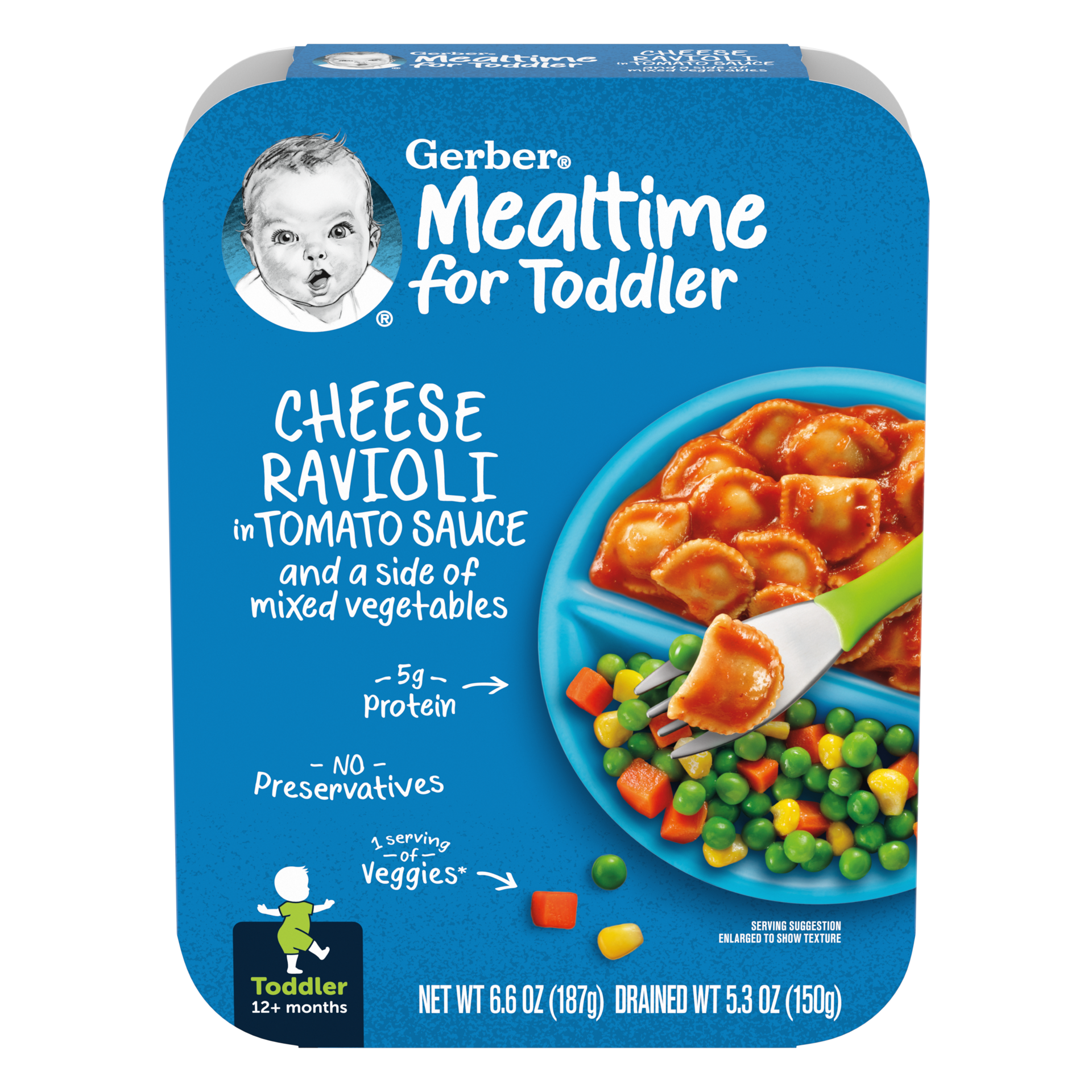 slide 1 of 9, Gerber Mealtime for Toddler, Cheese Ravioli in Tomato Sauce with Mixed Vegetables Toddler Food, 6.6 oz Tray, 6.6 oz