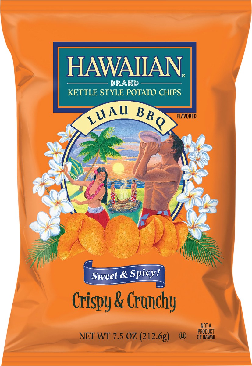 slide 6 of 7, Hawaiian 7.5 oz Hawaiian Brand Luau BBQ Kettle Style Potato Chips, 7.5 oz