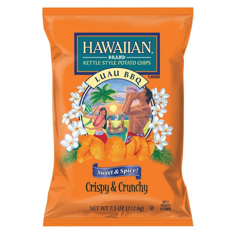 slide 1 of 7, Hawaiian 7.5 oz Hawaiian Brand Luau BBQ Kettle Style Potato Chips, 7.5 oz