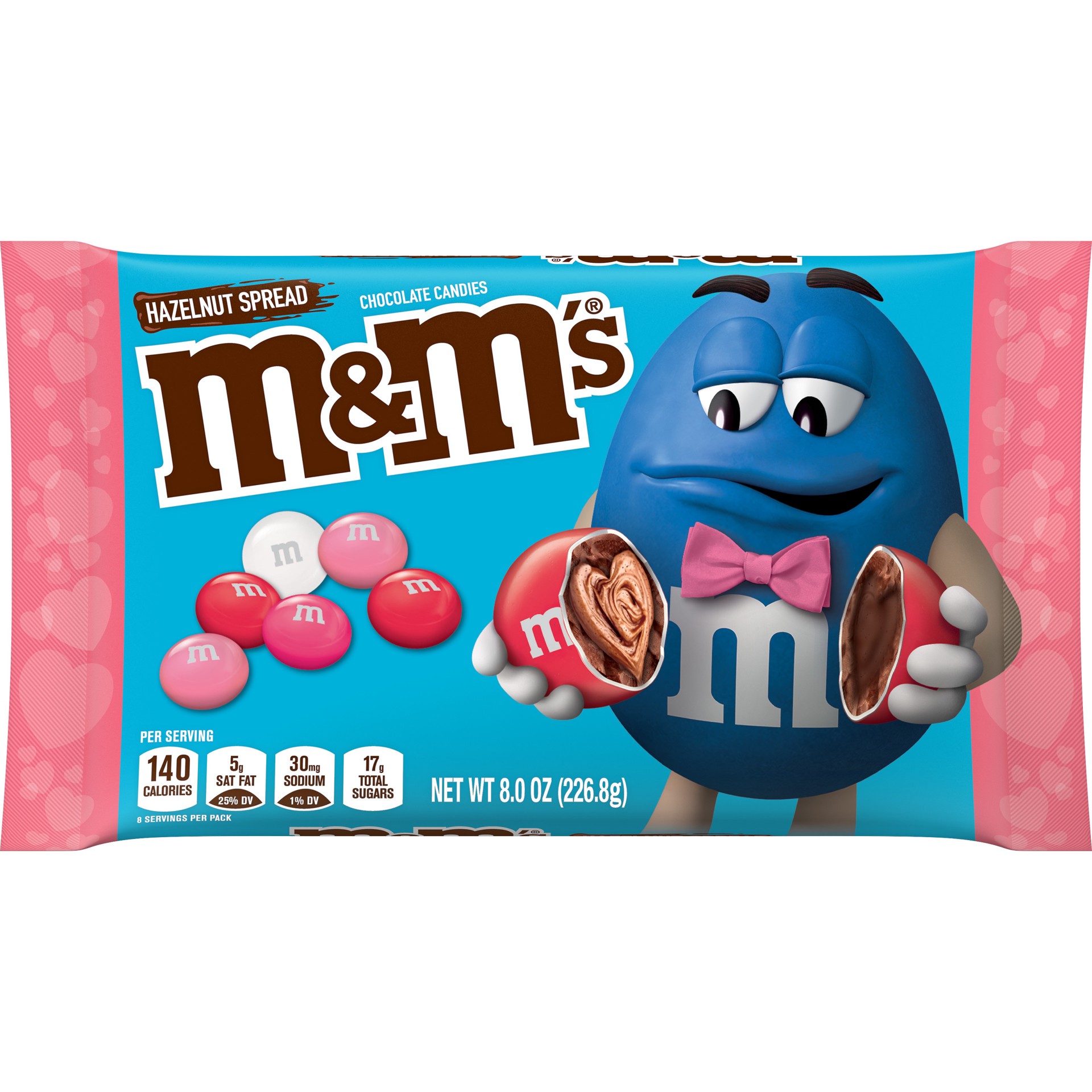 slide 1 of 8, M&M's Hazelnut Spread Valentine's Day Chocolate Candy Packs, 8-Ounce Bag, 8 oz