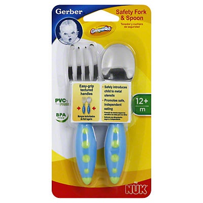 slide 1 of 1, Gerber Graduates 12 Months Safety Fork & Spoon Set, 1 ct