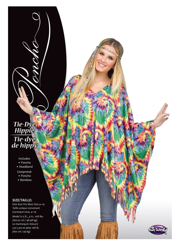 slide 1 of 1, Fun World Hippie Poncho Adult Size 4-14 Halloween Costume Accessory, 1 ct