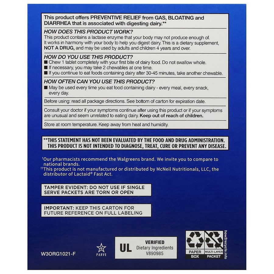 slide 3 of 5, Walgreens Fast-Acting Lactase Enzyme Vanilla Flavor Chewable Lactose Relief Tablets, 60 ct