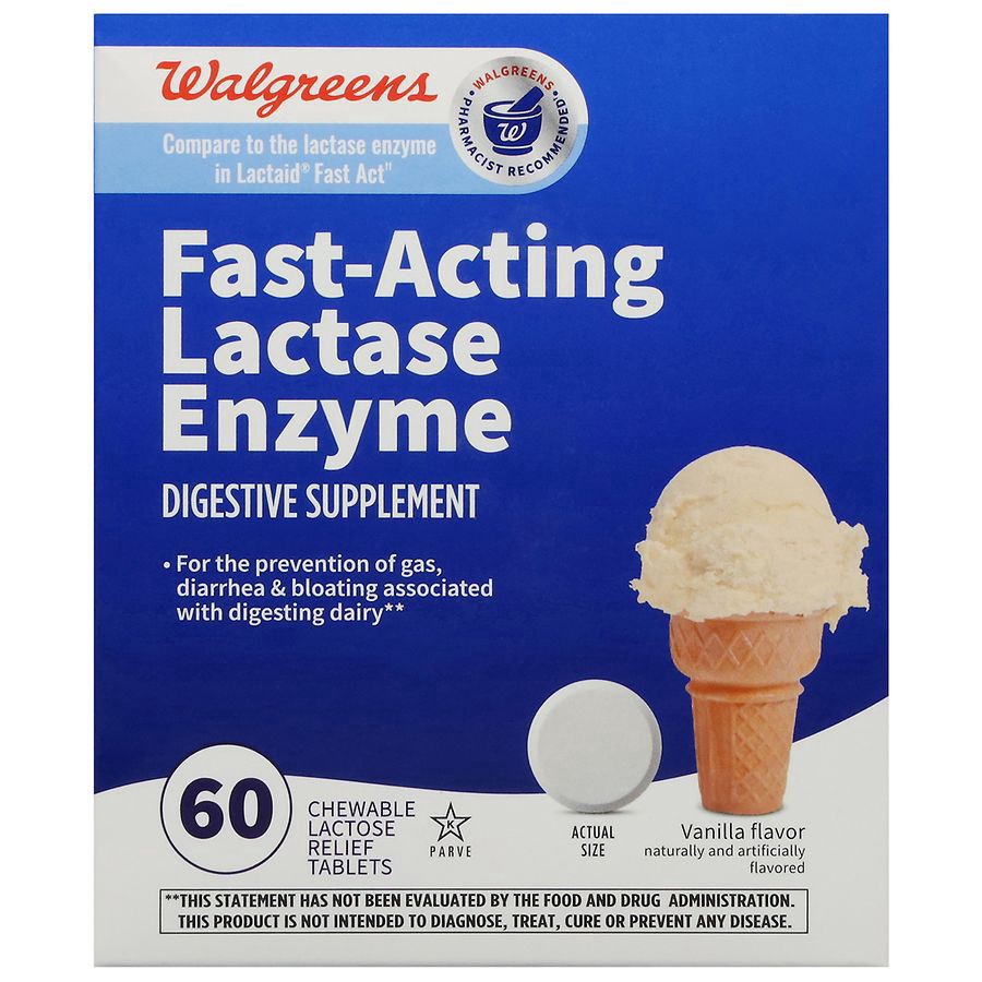 slide 1 of 5, Walgreens Fast-Acting Lactase Enzyme Vanilla Flavor Chewable Lactose Relief Tablets, 60 ct