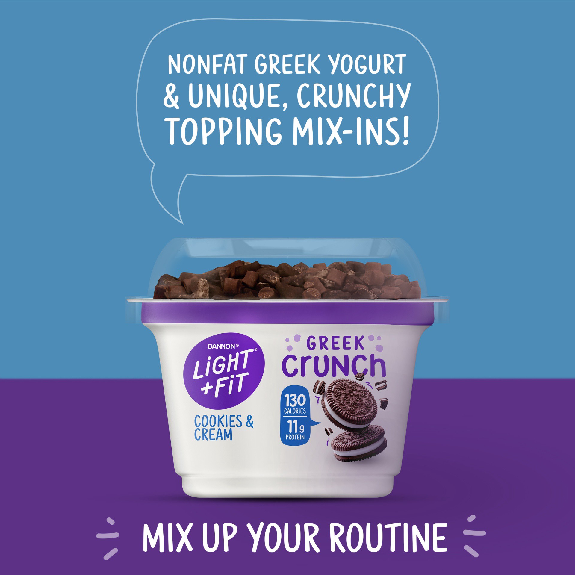 slide 4 of 7, Light + Fit Dannon Light + Fit Greek Crunch Nonfat Yogurt with Toppers, Coconut Chocolate Bliss, 5 oz., 5 oz