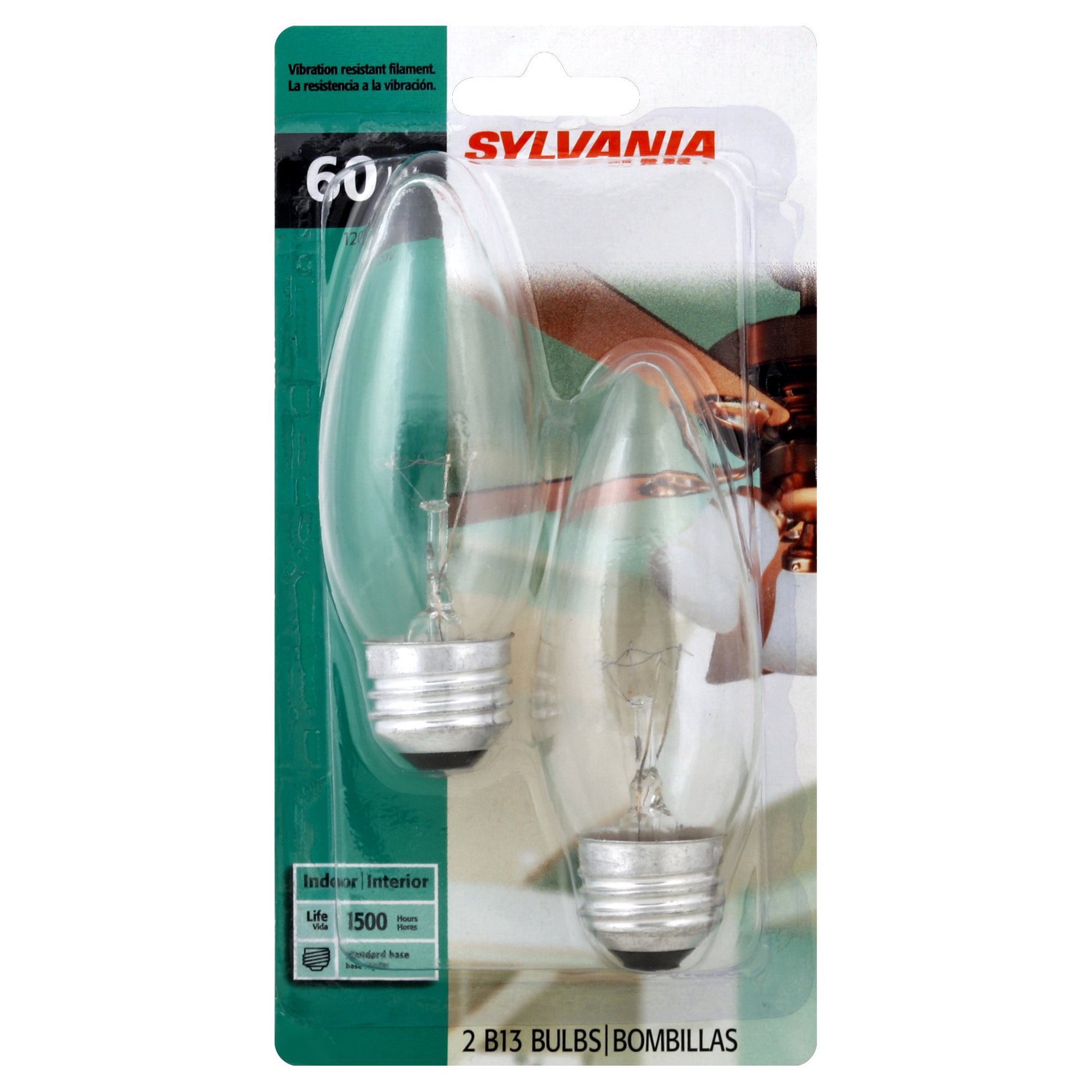 slide 1 of 1, Sylvania Clear 60 Watt B13 Indoor Light Bulbs, 2 ct