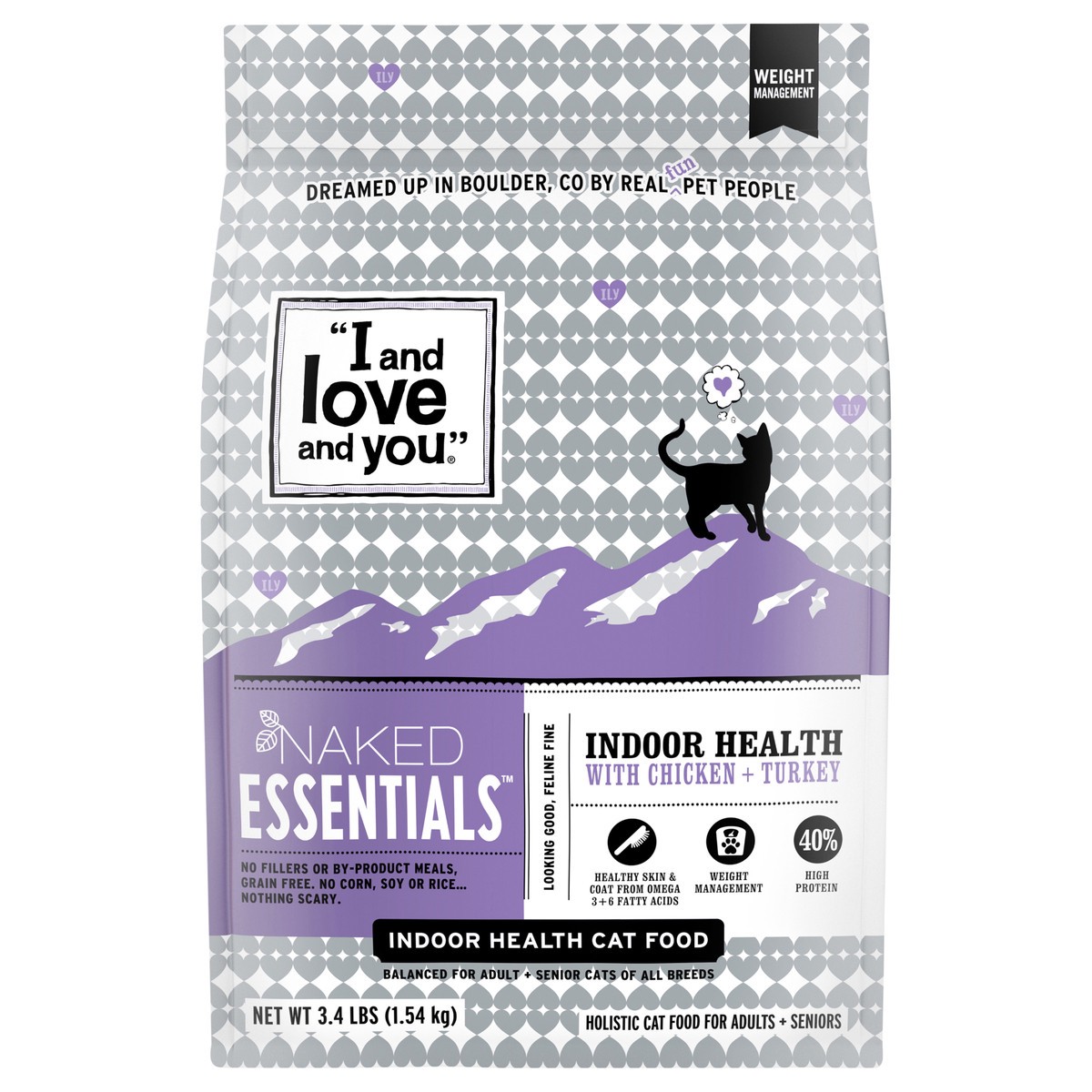 slide 1 of 9, I and love and you Naked Essentials Dry Cat Food, Indoor Health Chicken and Turkey Recipe, Grain Free, Real Meat, No Fillers, 3.4 lbs, 3.4 lb