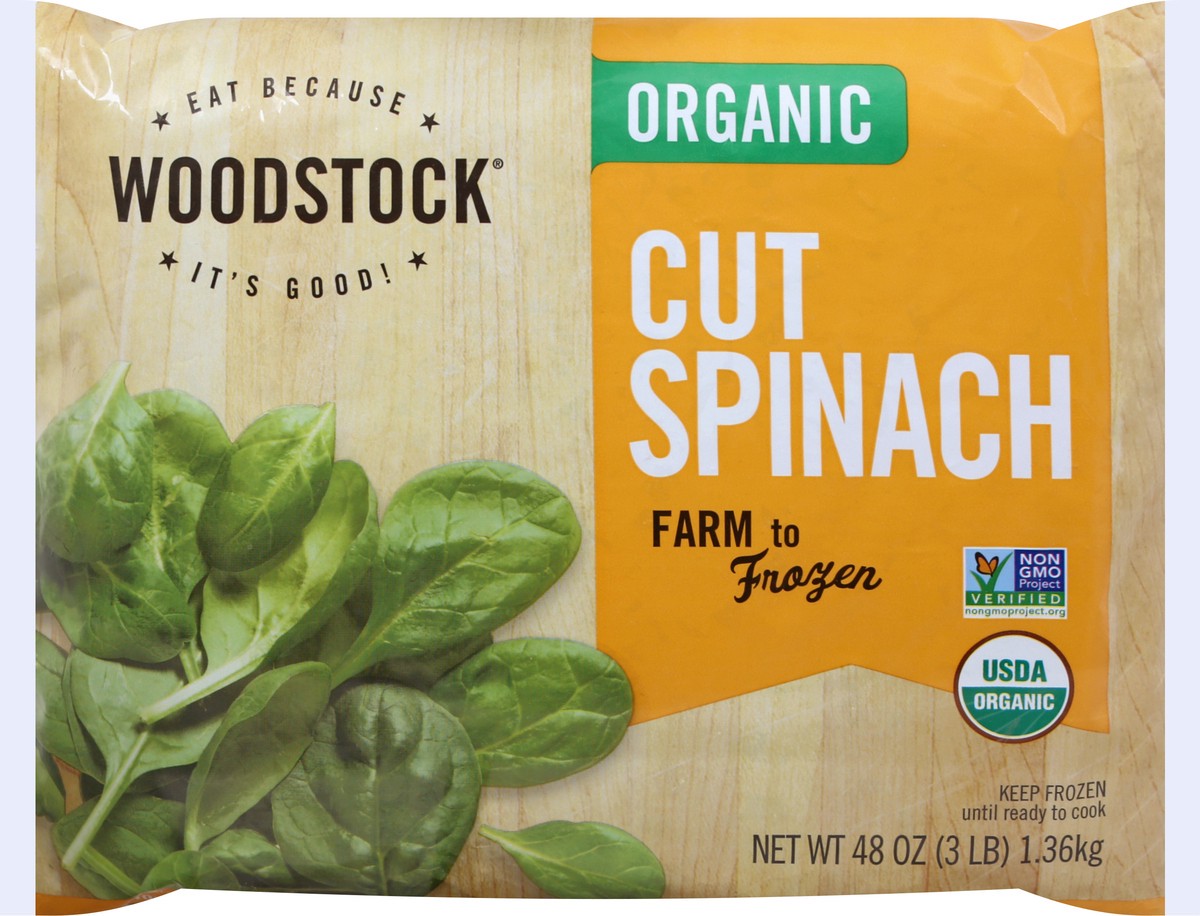 slide 3 of 12, Woodstock Spinach, Organic, Cut, 48 oz